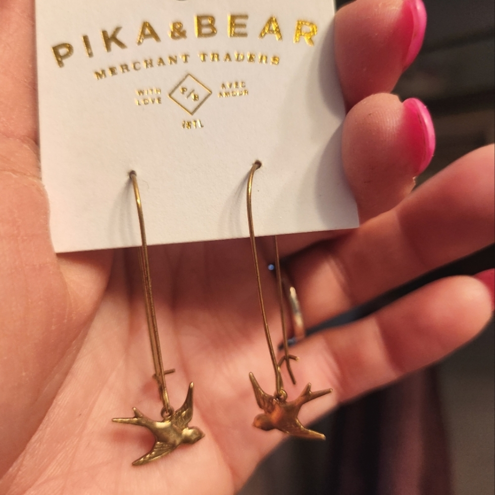 Brass bird earrings - Picture 3 of 3
